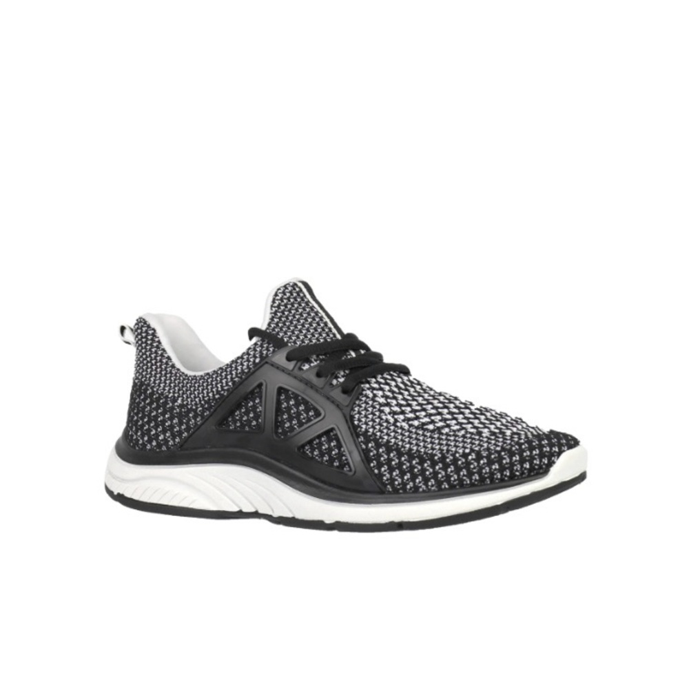 Black and White Sneakers with Cushioned Sole and Knitted Upper